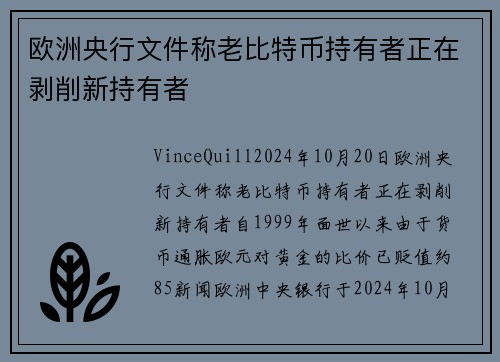 欧洲央行文件称老比特币持有者正在剥削新持有者 