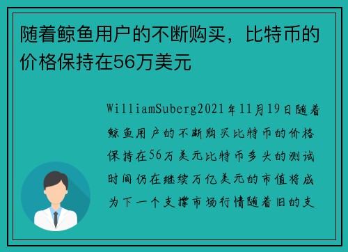 随着鲸鱼用户的不断购买，比特币的价格保持在56万美元 